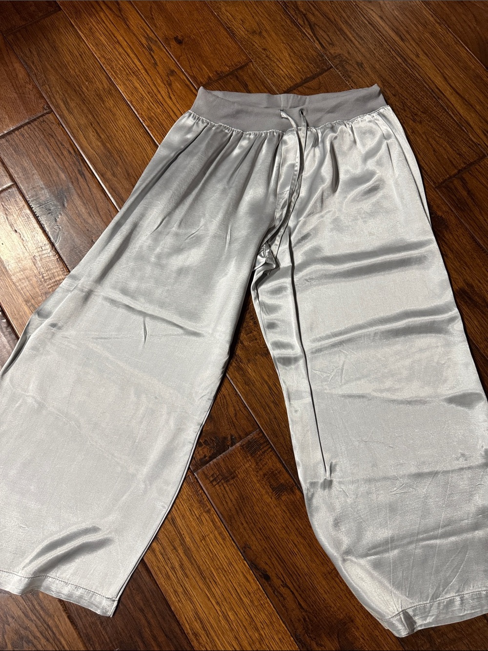Silver Satin Wide-Leg Pajama Pants - Women's Sleepwear